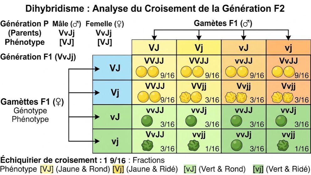 La transmission de deux caractères héréditaires : Le Dihybridisme   (SVT Terminale D & C)